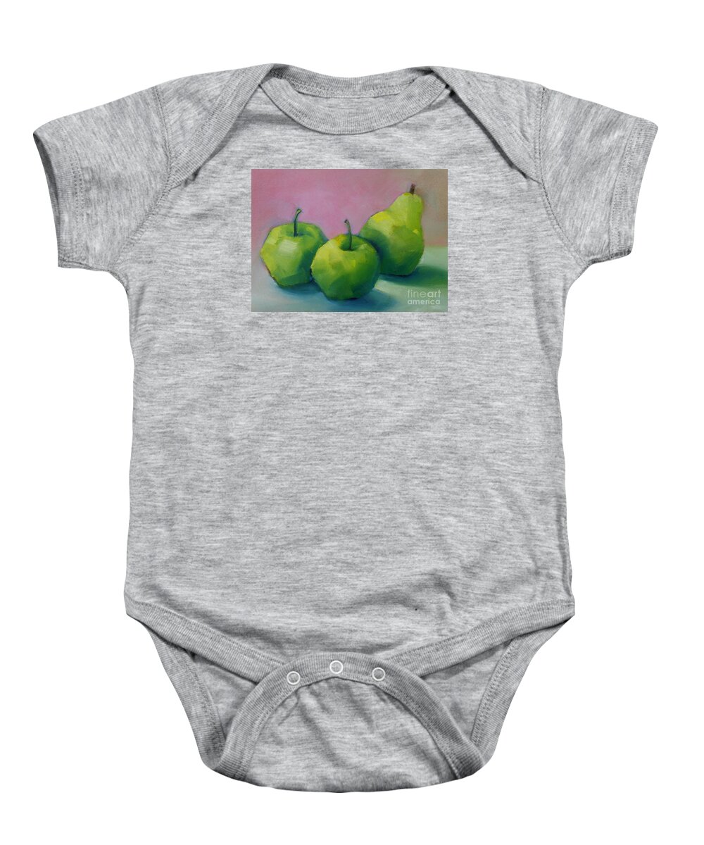 Apples Baby Onesie featuring the painting Two Apples and One Pear by Michelle Abrams
