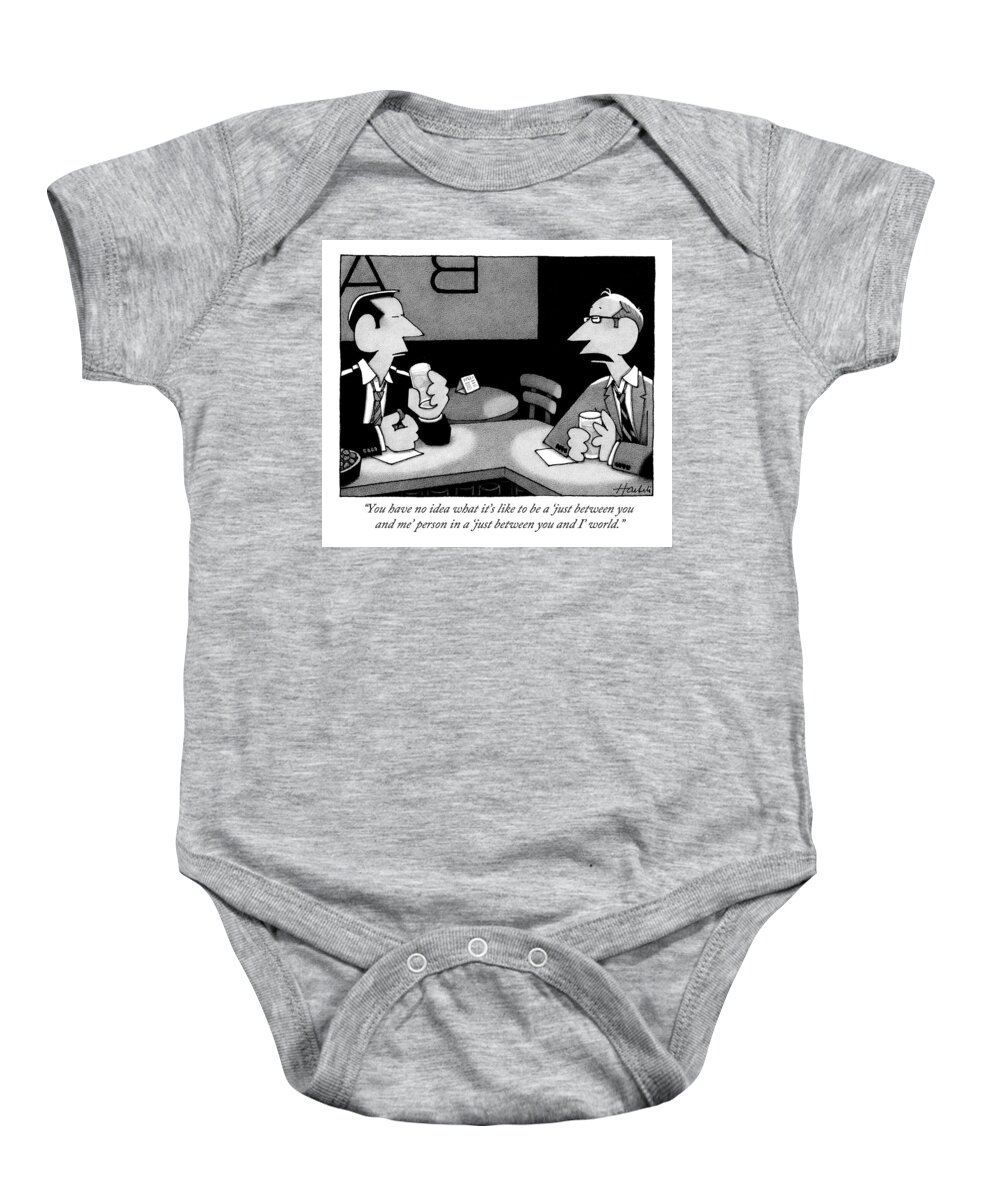 Person Baby Onesie featuring the drawing Two Men Are Seen Speaking At A Bar by William Haefeli