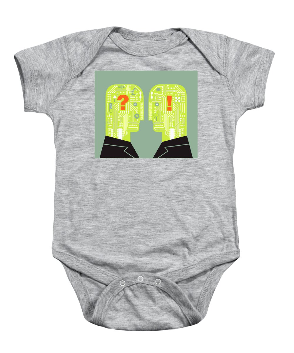 Adult Baby Onesie featuring the photograph Two Men Face To Face With Circuit Board by Ikon Ikon Images