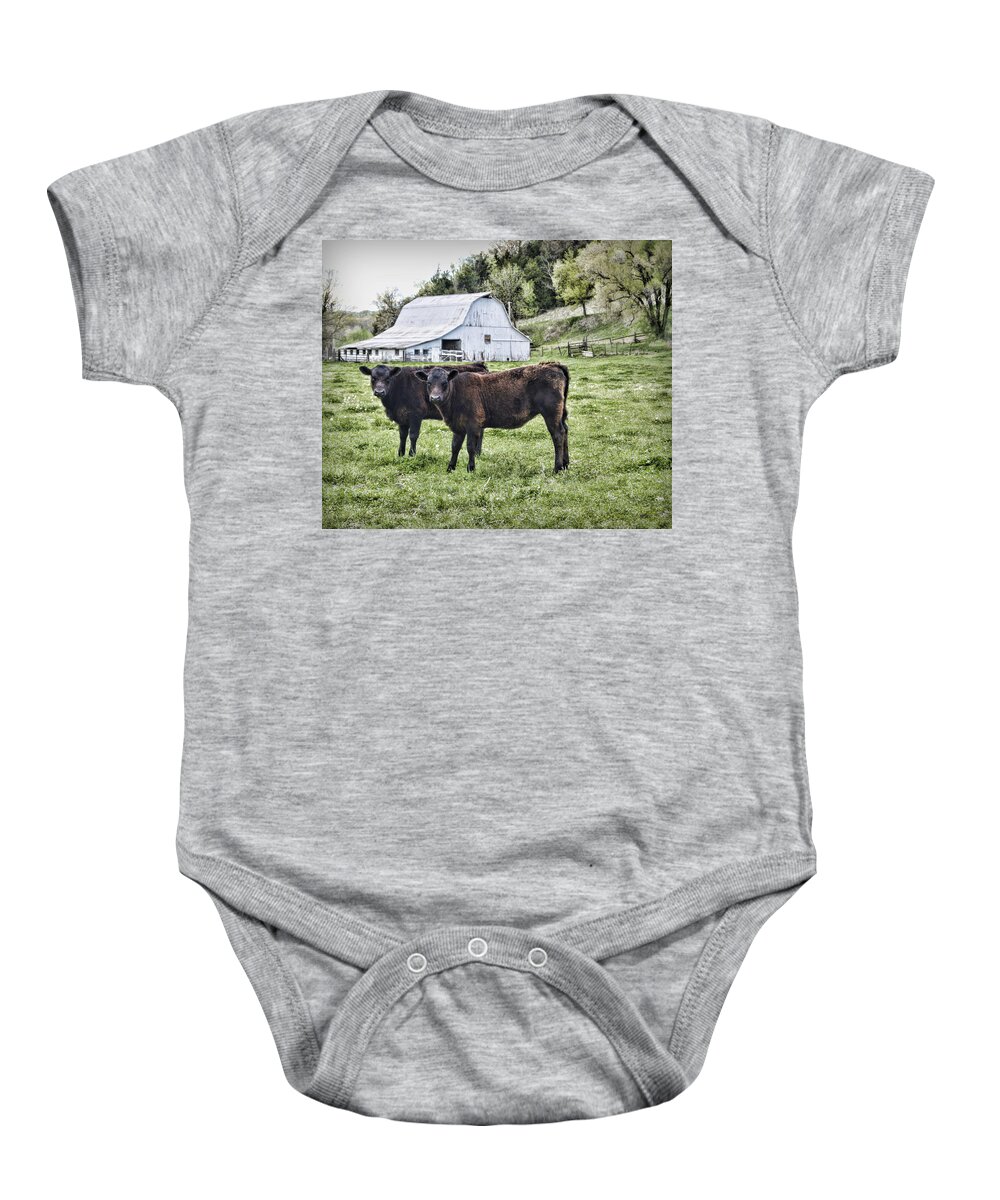 Cow Baby Onesie featuring the photograph Two of a Kind by Cricket Hackmann
