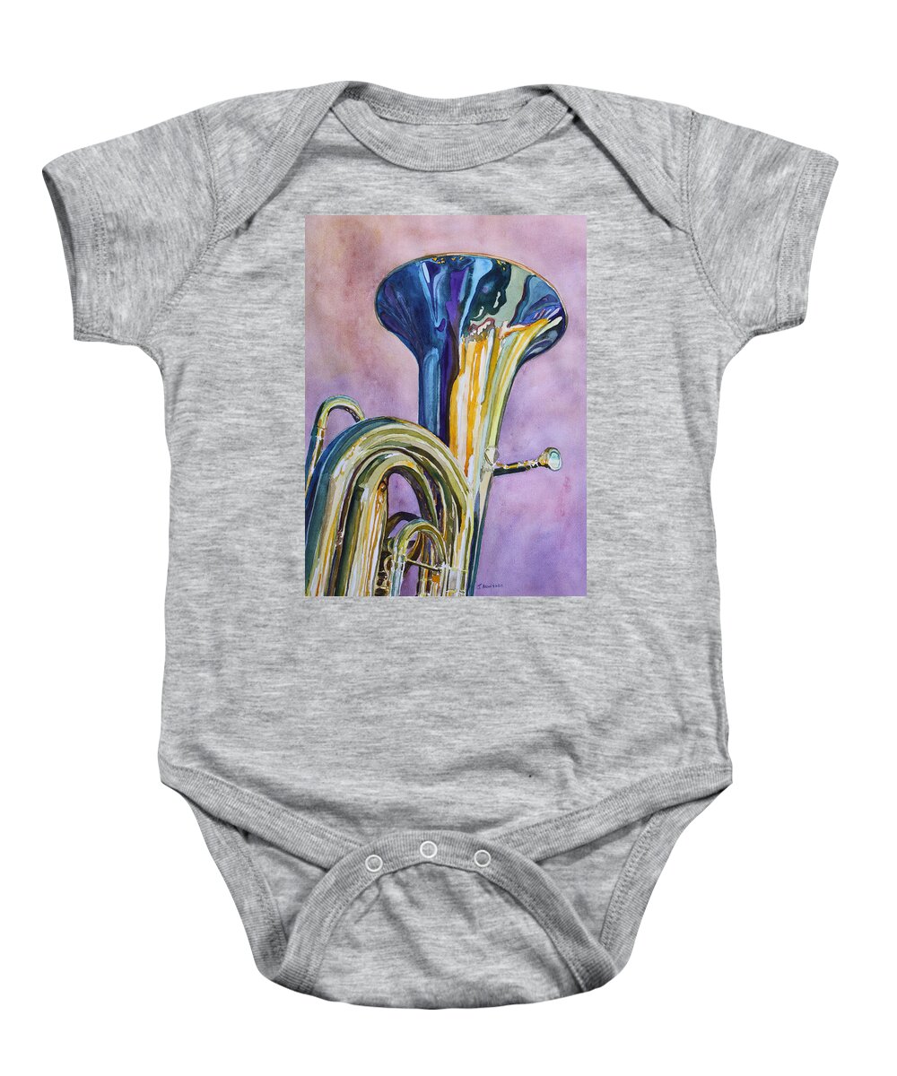 Tuba Baby Onesie featuring the painting Umpa Rainbow by Jenny Armitage