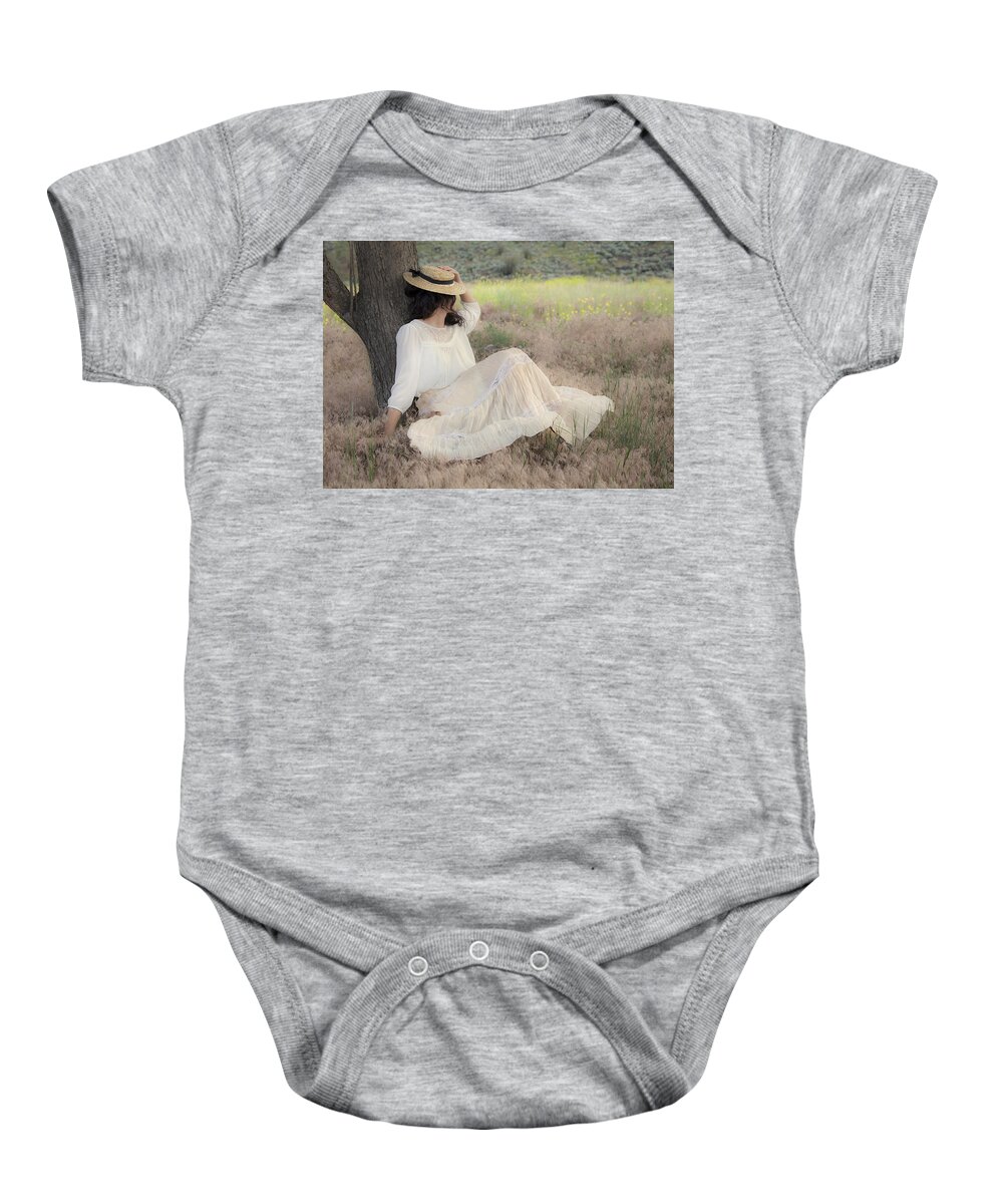 Nostalgia Baby Onesie featuring the photograph Under The Old Appletree by Theresa Tahara