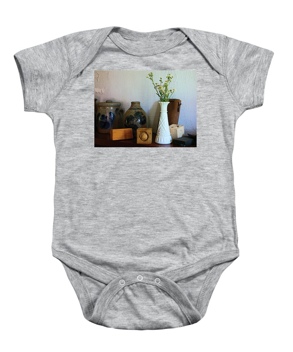 Vase Baby Onesie featuring the photograph Vase with Wild Flowers by Susan Savad