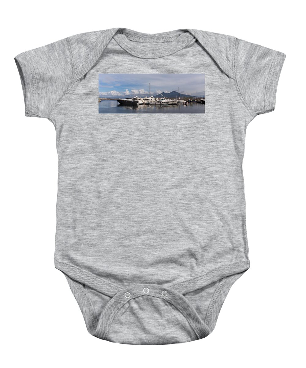 Sail Boat Baby Onesie featuring the photograph Vesuvius and the Boats by Georgia Mizuleva