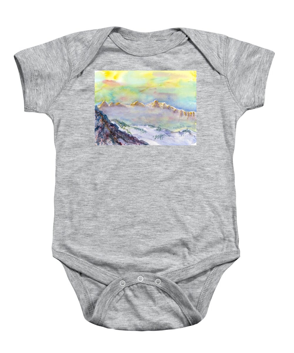Snowbird Ski Area Baby Onesie featuring the painting View from Snowbird by Walt Brodis