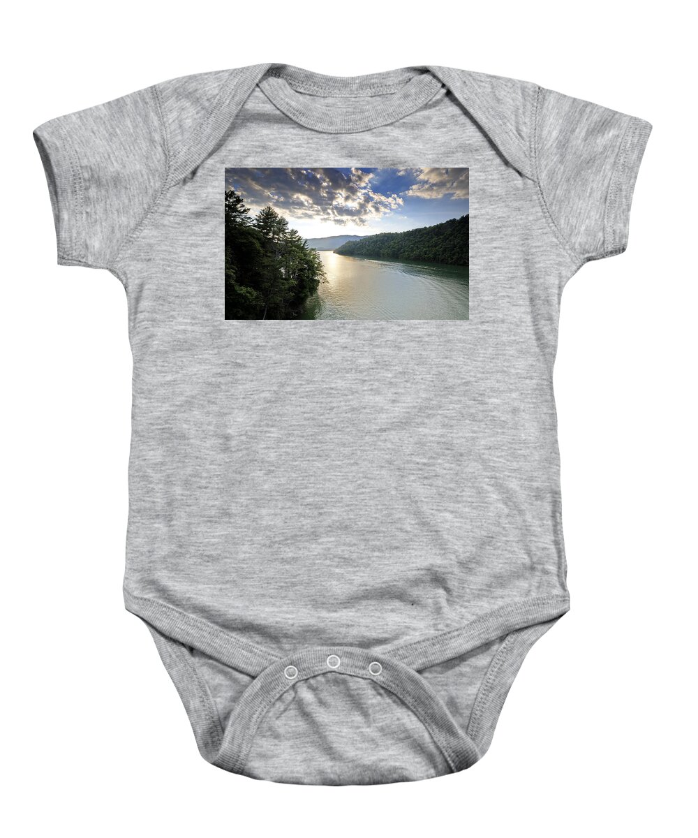 Reservoir Baby Onesie featuring the photograph View of Watauga Reservoir from bridge by Brendan Reals