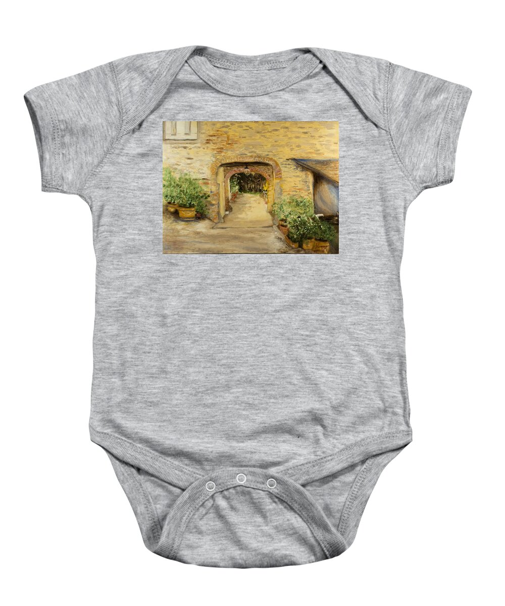 Oil Painting Baby Onesie featuring the painting Villa in Italy by Kathy Knopp