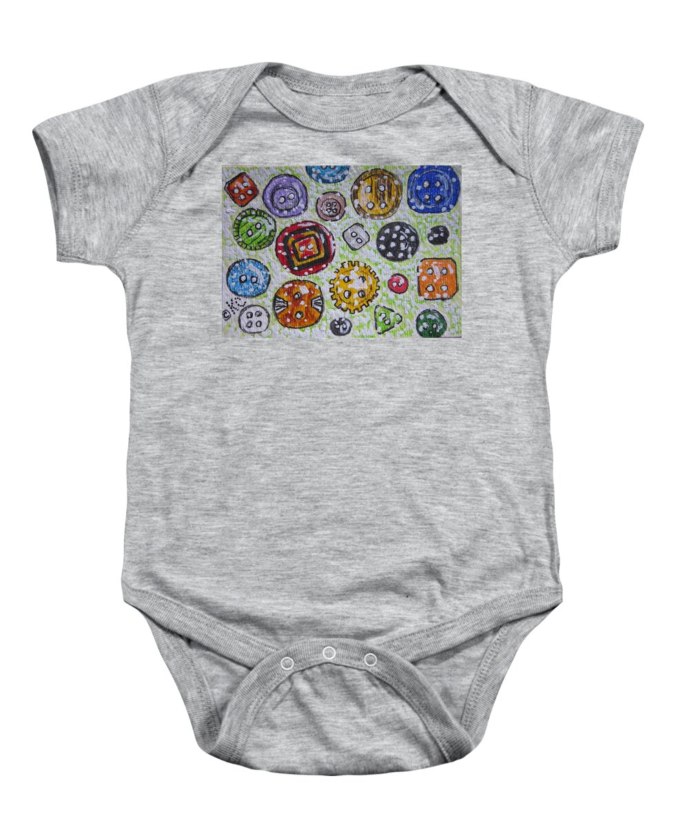Vintage Baby Onesie featuring the painting Vintage Antique Buttons by Kathy Marrs Chandler