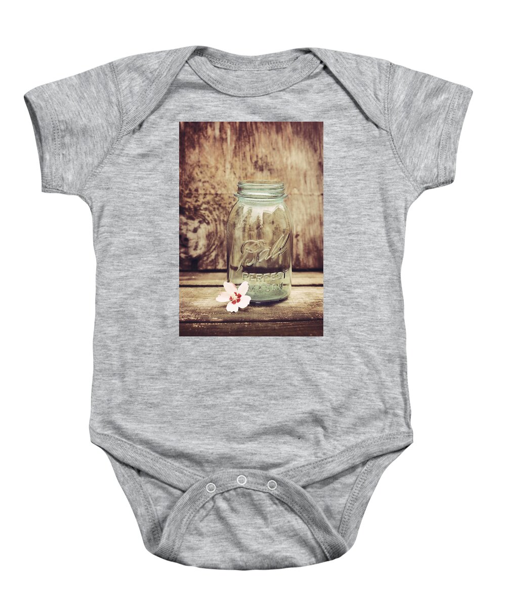 Vintage Ball Mason Jar Baby Onesie featuring the photograph Vintage Ball Mason Jar by Terry DeLuco