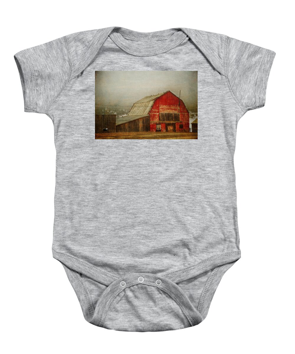 Barn Baby Onesie featuring the photograph Vintage Red Barn by Theresa Tahara