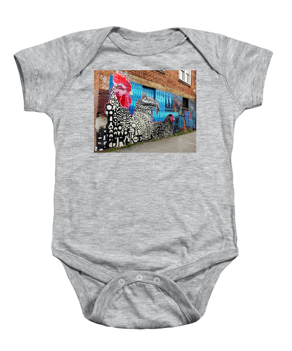 Brick Buildings Baby Onesie featuring the photograph Wall of Chicken by Jennifer Robin