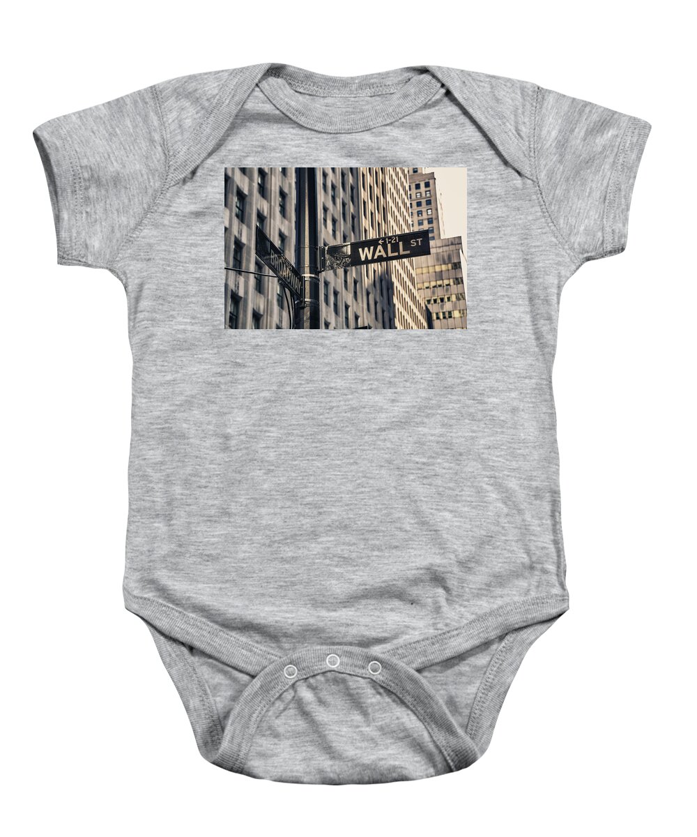 Wall Street Sign Baby Onesie featuring the photograph Wall Street Sign by Garry Gay