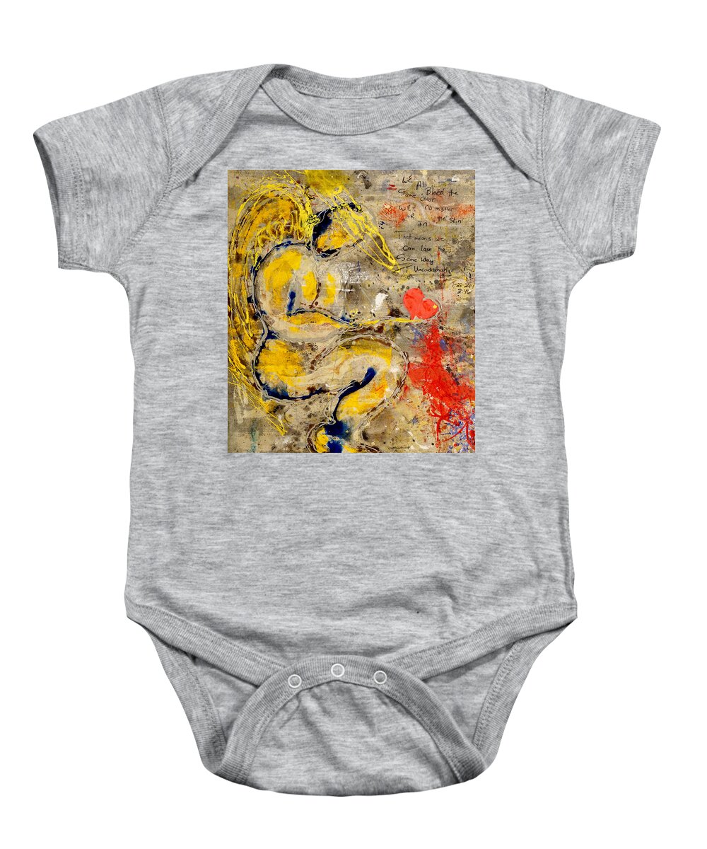Love Baby Onesie featuring the painting We all bleed the same color III by Giorgio Tuscani