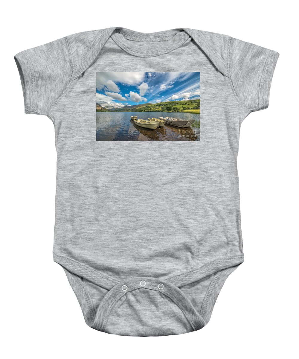 Llyn Nantlle Uchaf Baby Onesie featuring the photograph Welsh Boats by Adrian Evans