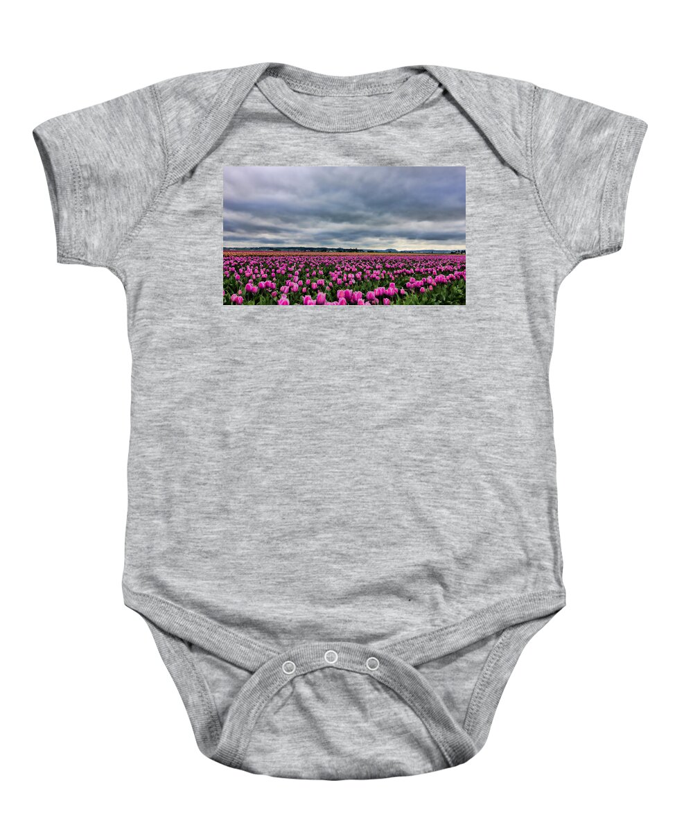 Beautiful Tulips Baby Onesie featuring the photograph Where the Tulips Meet the Sky by Don Schwartz
