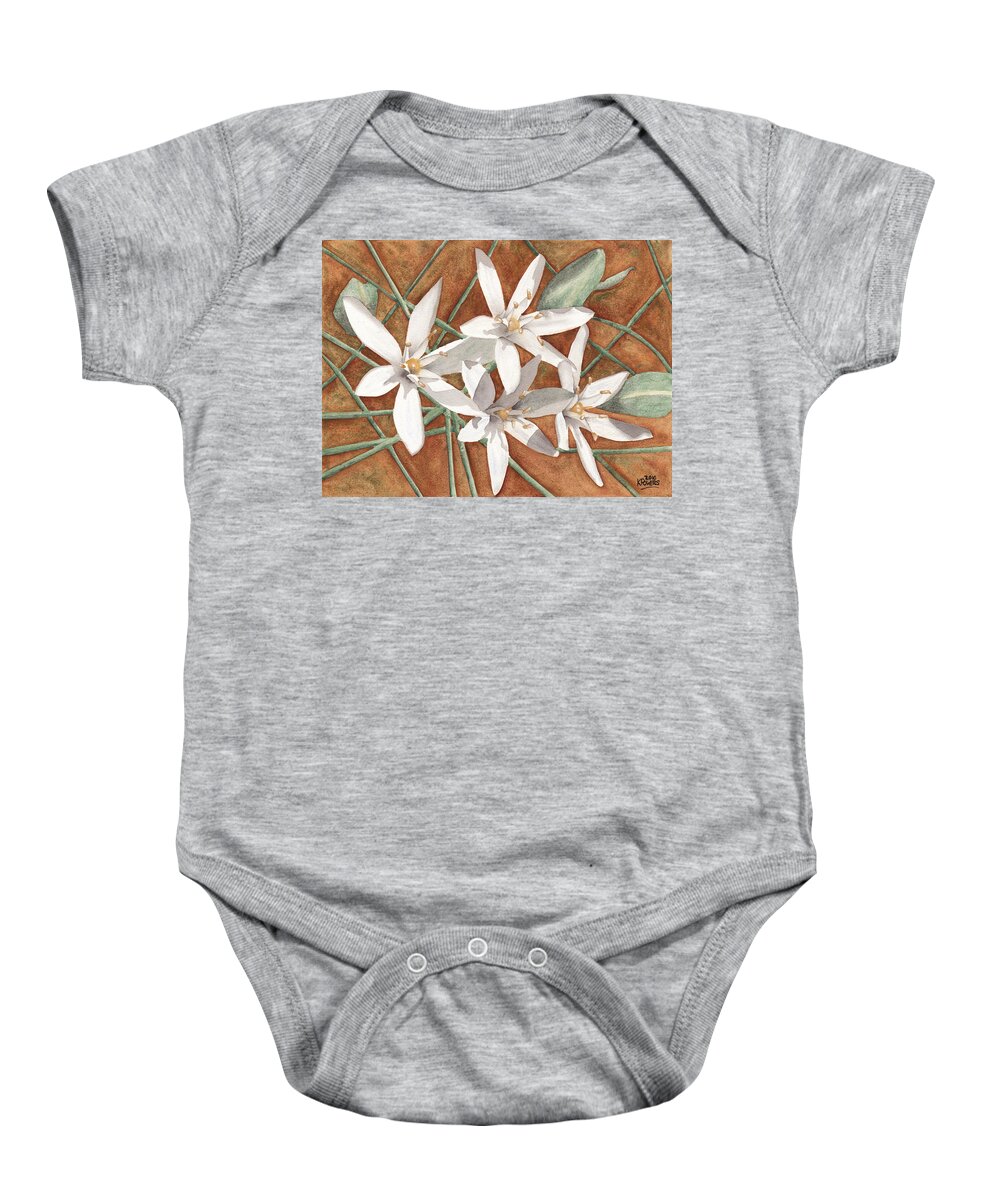 White Baby Onesie featuring the painting White Flowers by Ken Powers