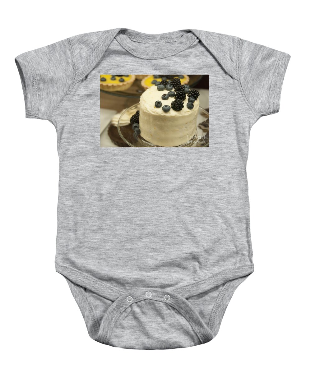 America Baby Onesie featuring the photograph White Frosted Cake with Berries by Juli Scalzi