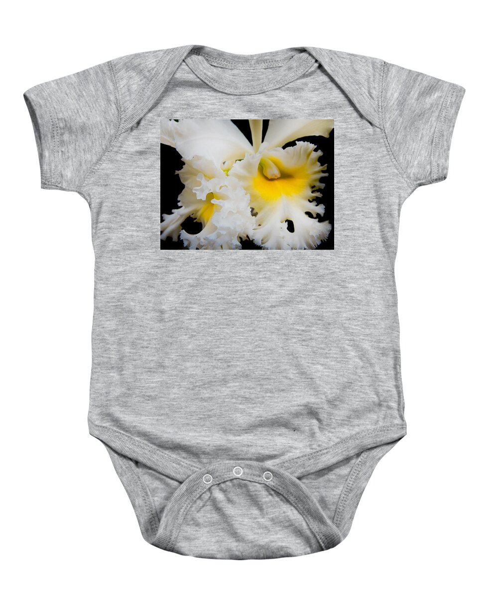 Orchid Baby Onesie featuring the photograph White Orchid 2 by Jenny Rainbow