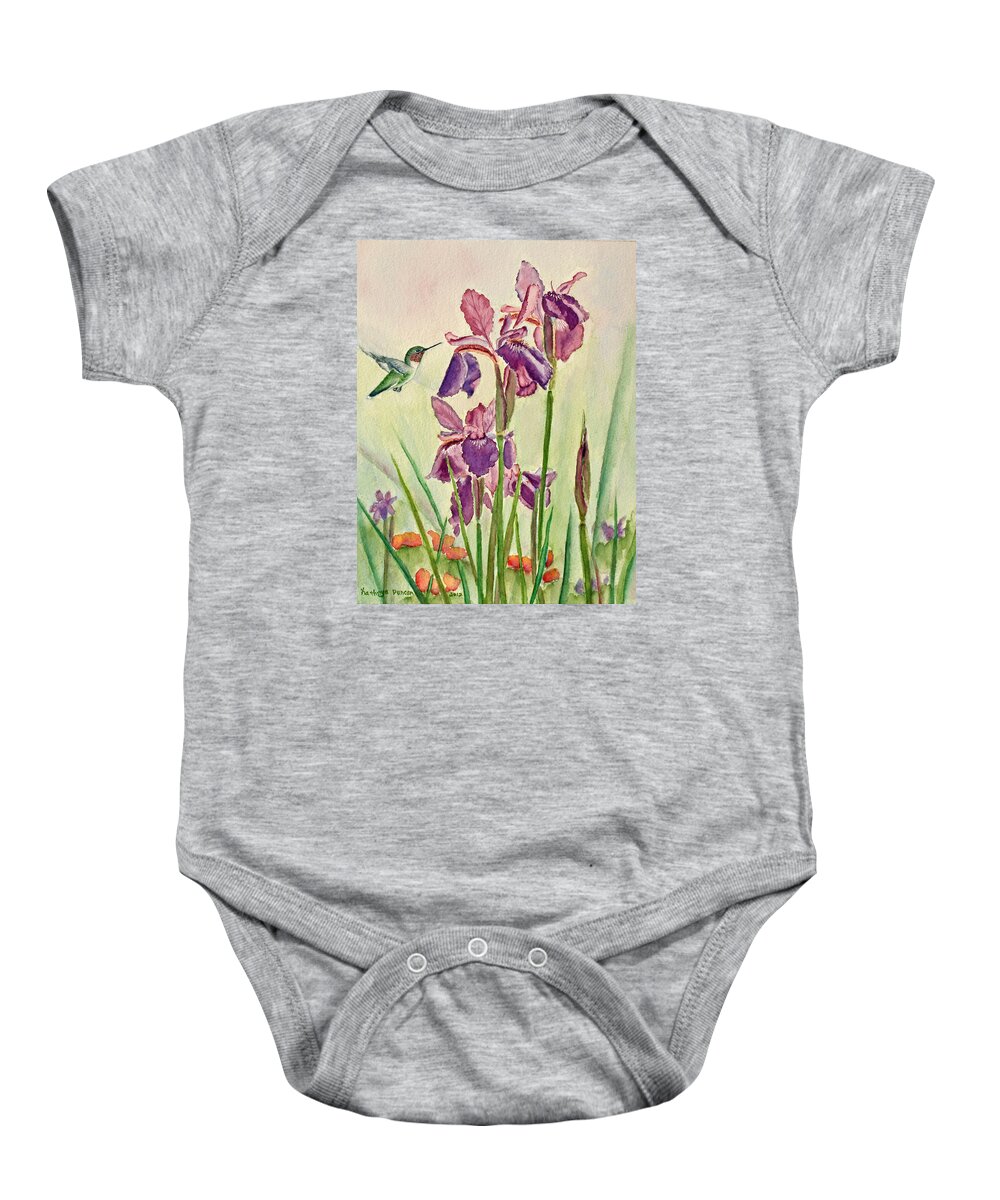 Hummingbird Baby Onesie featuring the painting Wild Iris Nectar by Kathryn Duncan