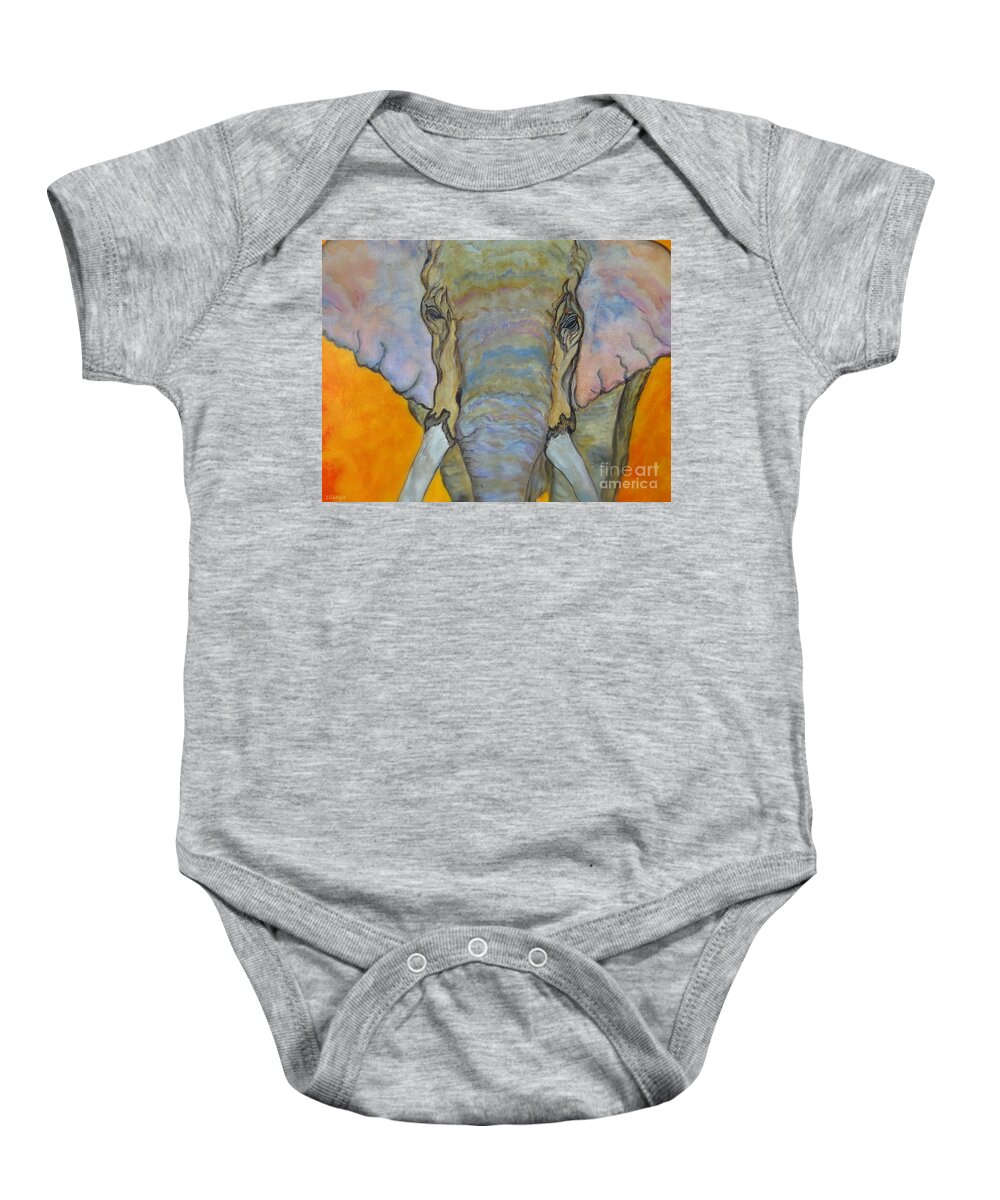 Elephant Baby Onesie featuring the painting Wind and Fire - Fine Art Painting by Ella Kaye Dickey