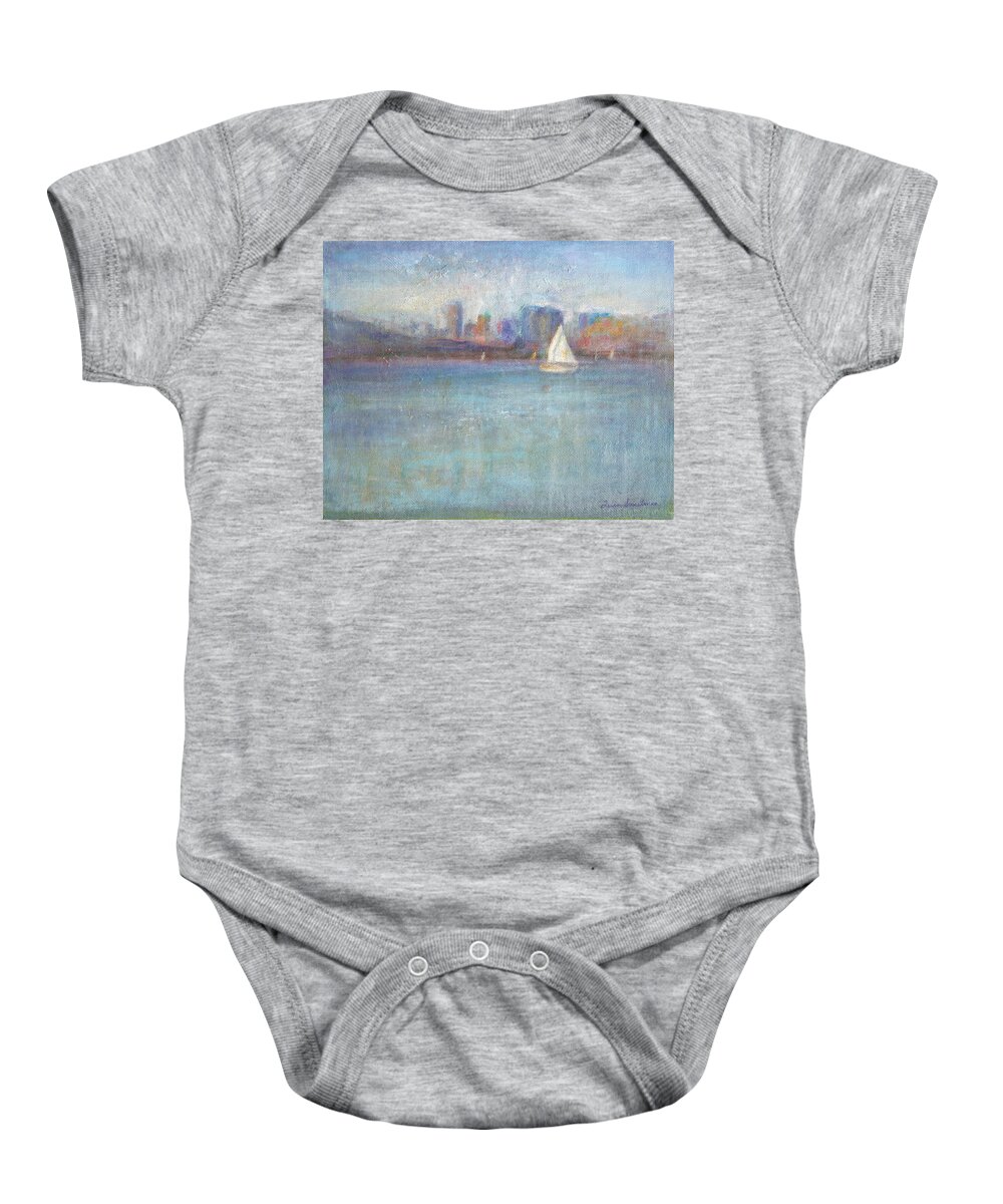 Blue Baby Onesie featuring the painting Wind in My Sails by Quin Sweetman