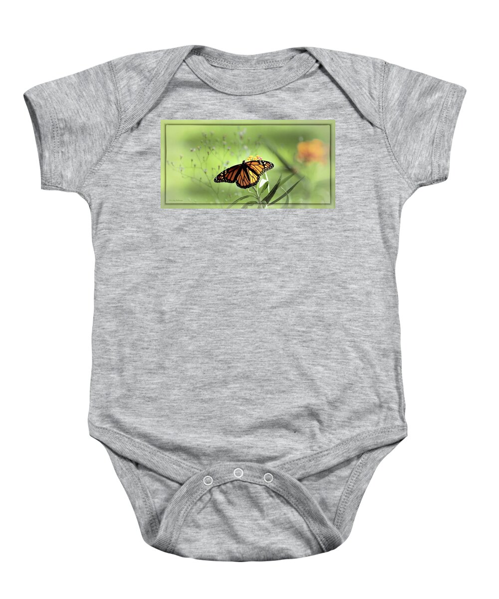 Monarch Photograph Print Baby Onesie featuring the photograph Wings In Soft Green by Lucy VanSwearingen