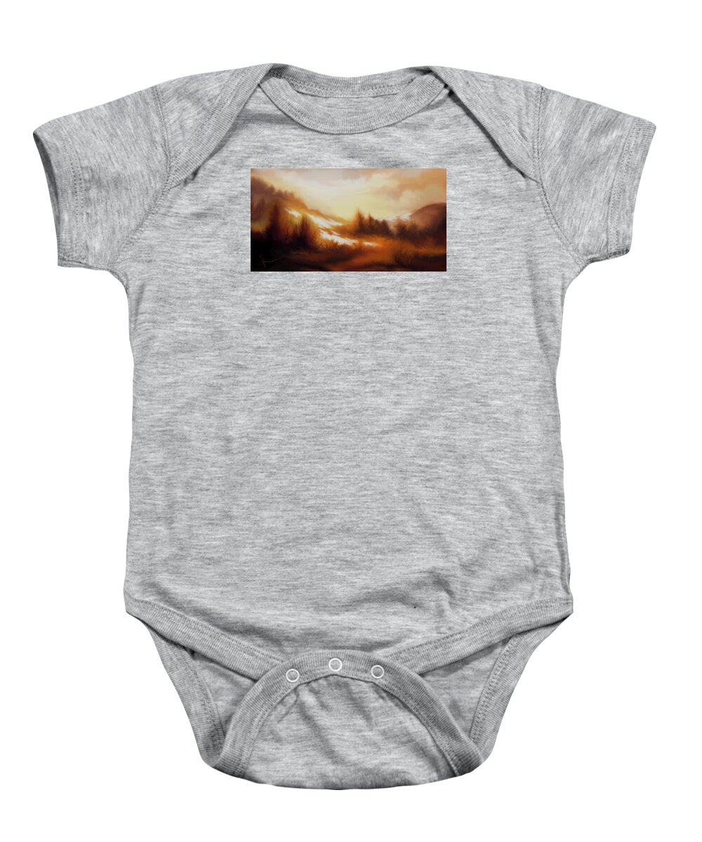 Landscape Baby Onesie featuring the painting Winter Melt by Hans Neuhart