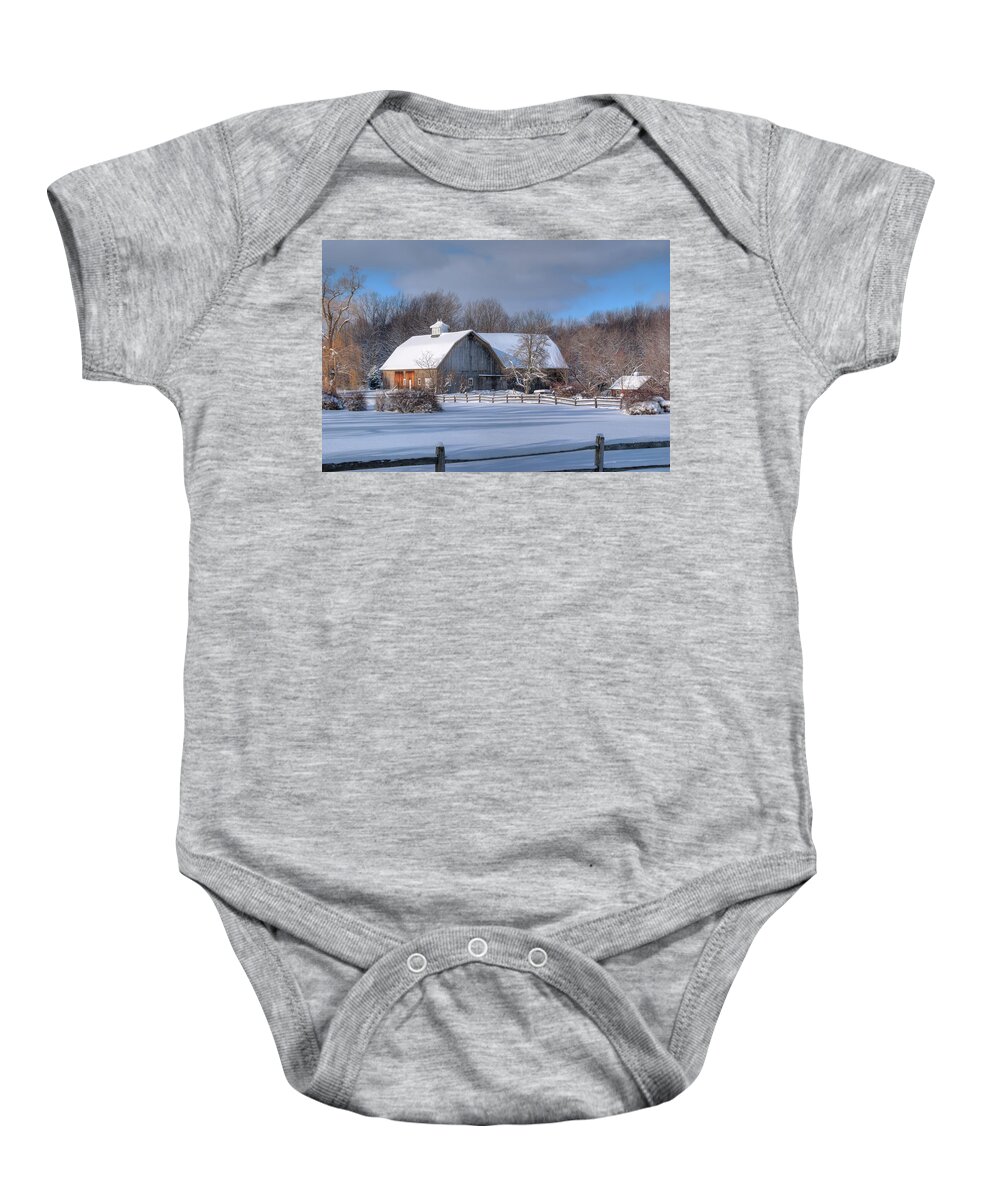 Barn Baby Onesie featuring the photograph Winter on the Farm 14586 by Guy Whiteley