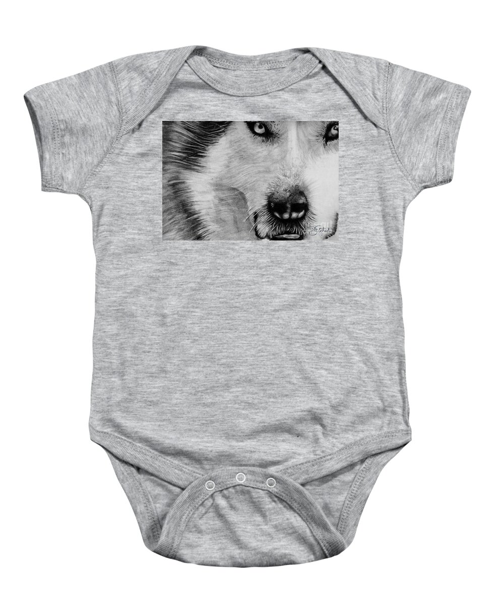 Wolf Baby Onesie featuring the drawing Wolf by Bill Richards