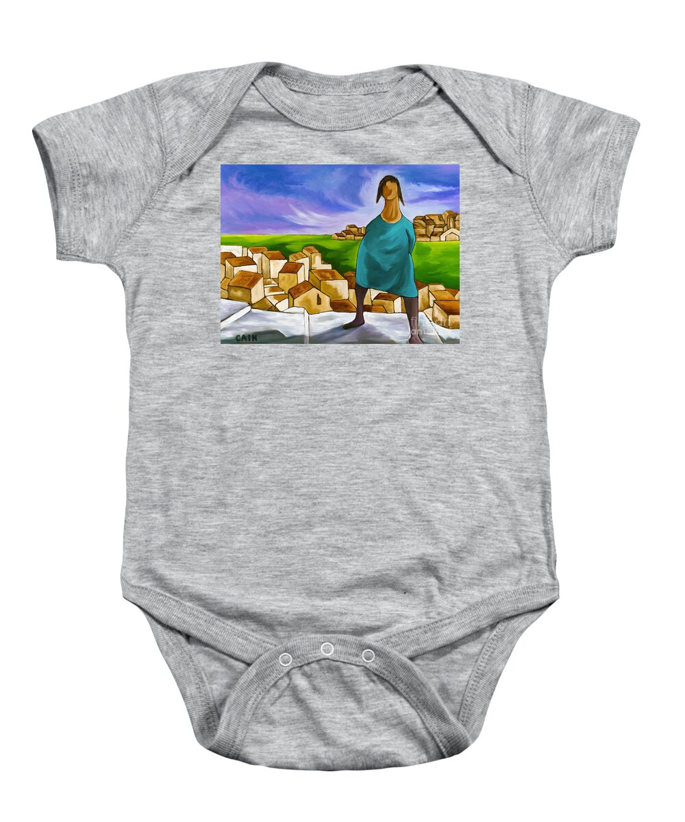 Mediterranean Woman Baby Onesie featuring the painting Woman On Village Steps by William Cain