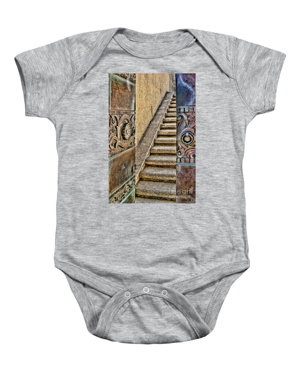 Bronze Baby Onesie featuring the photograph Wrigley's Bronze Doors by Diana Sainz by Diana Raquel Sainz