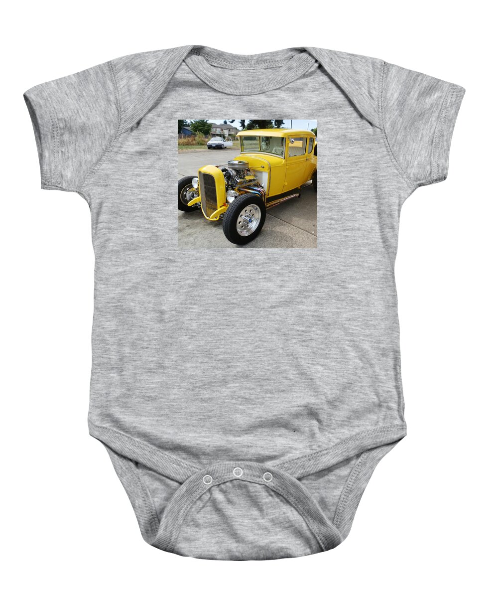 Car Baby Onesie featuring the photograph Yellow Hot Rod by VLee Watson