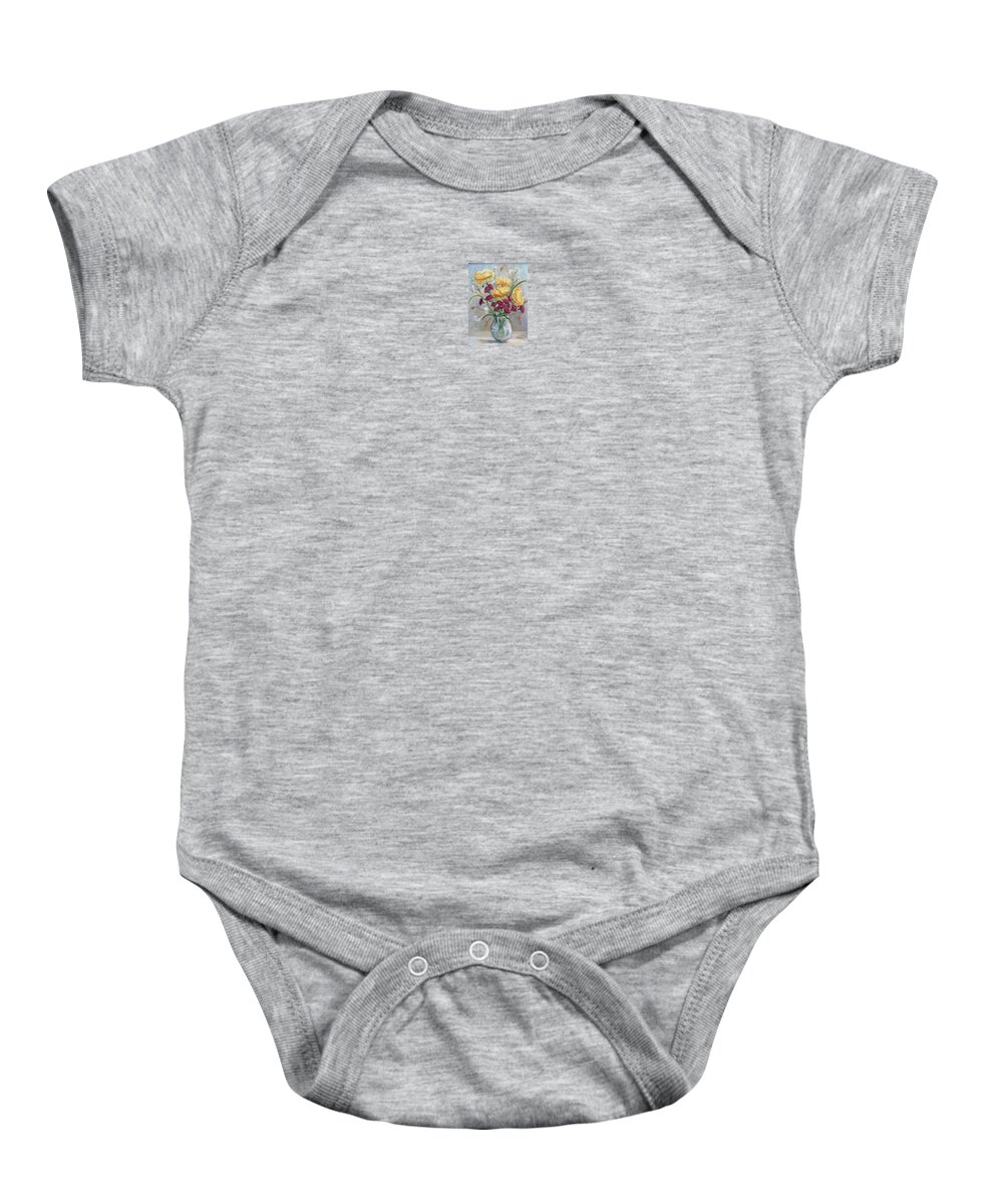 Luczay Baby Onesie featuring the painting Yellow mums by Katalin Luczay