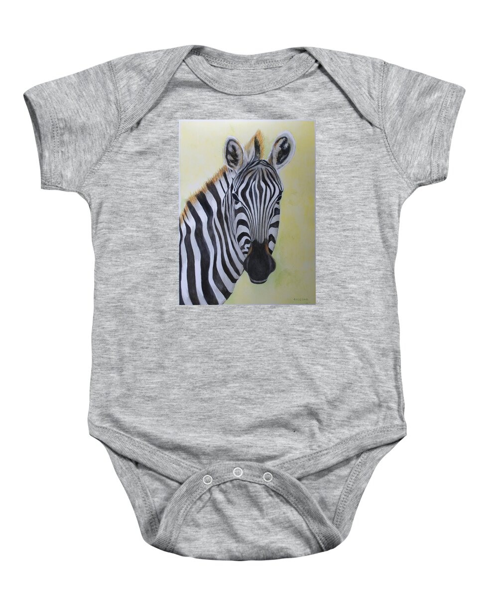 Zebra Baby Onesie featuring the painting Yipes Stripes by Jill Ciccone Pike