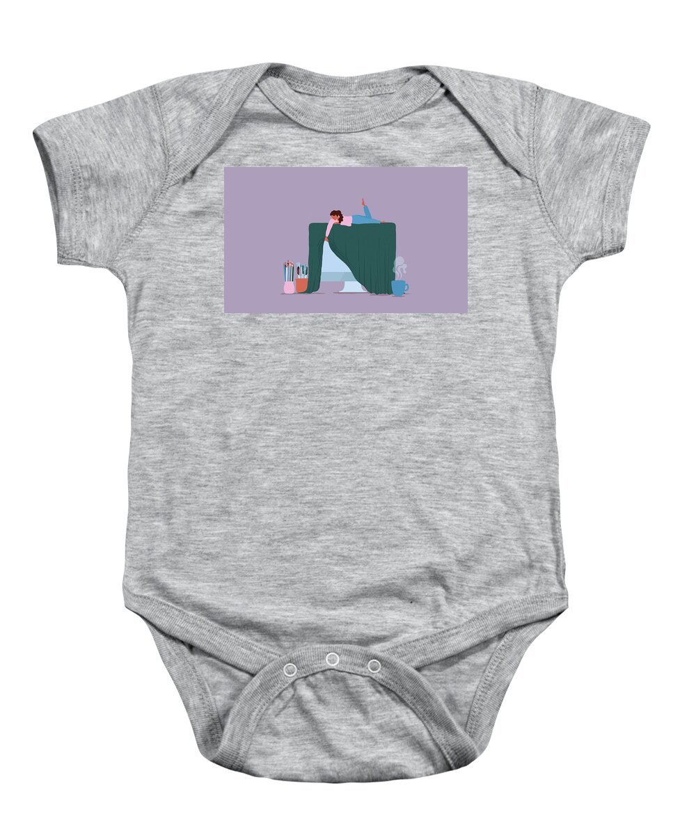 20-24 Years Baby Onesie featuring the photograph Young Woman Unveiling Computer by Ikon Images
