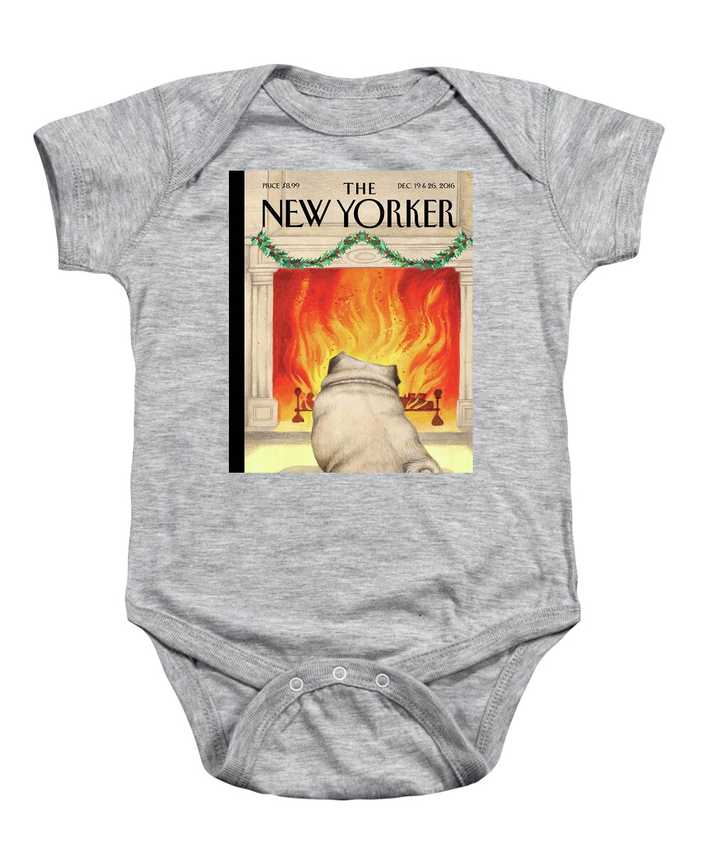 Pug Baby Onesie featuring the painting Yule Dog by Ana Juan
