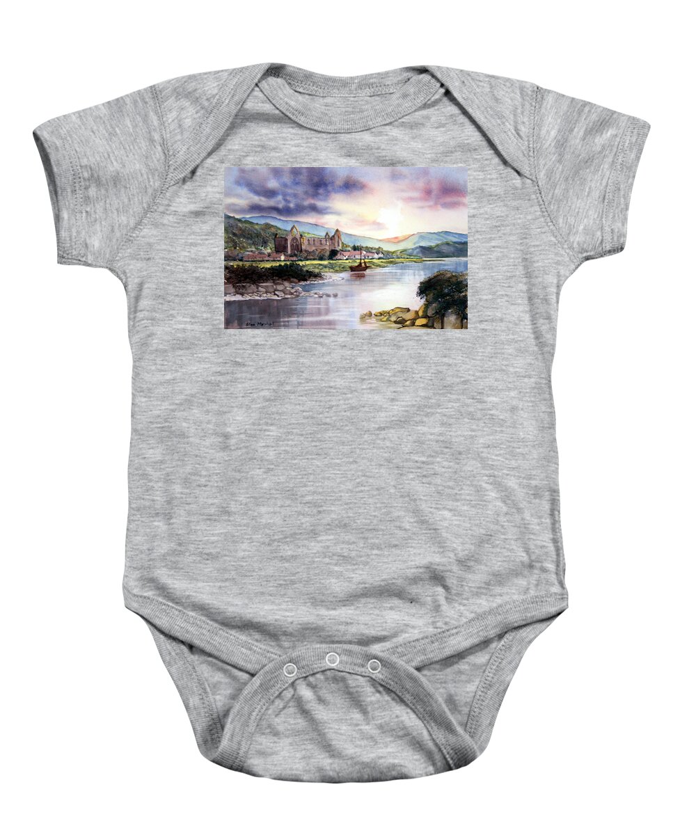 Landscape Baby Onesie featuring the painting Late Evening at Tintern Abbey by Glenn Marshall