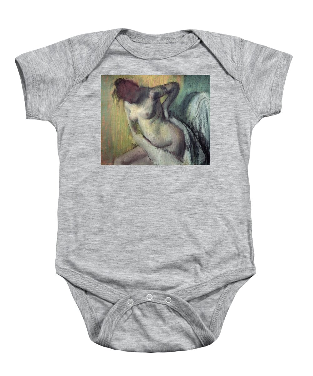 Impressionist; Female; Nude; Naked Baby Onesie featuring the painting Woman Drying Herself by Edgar Degas