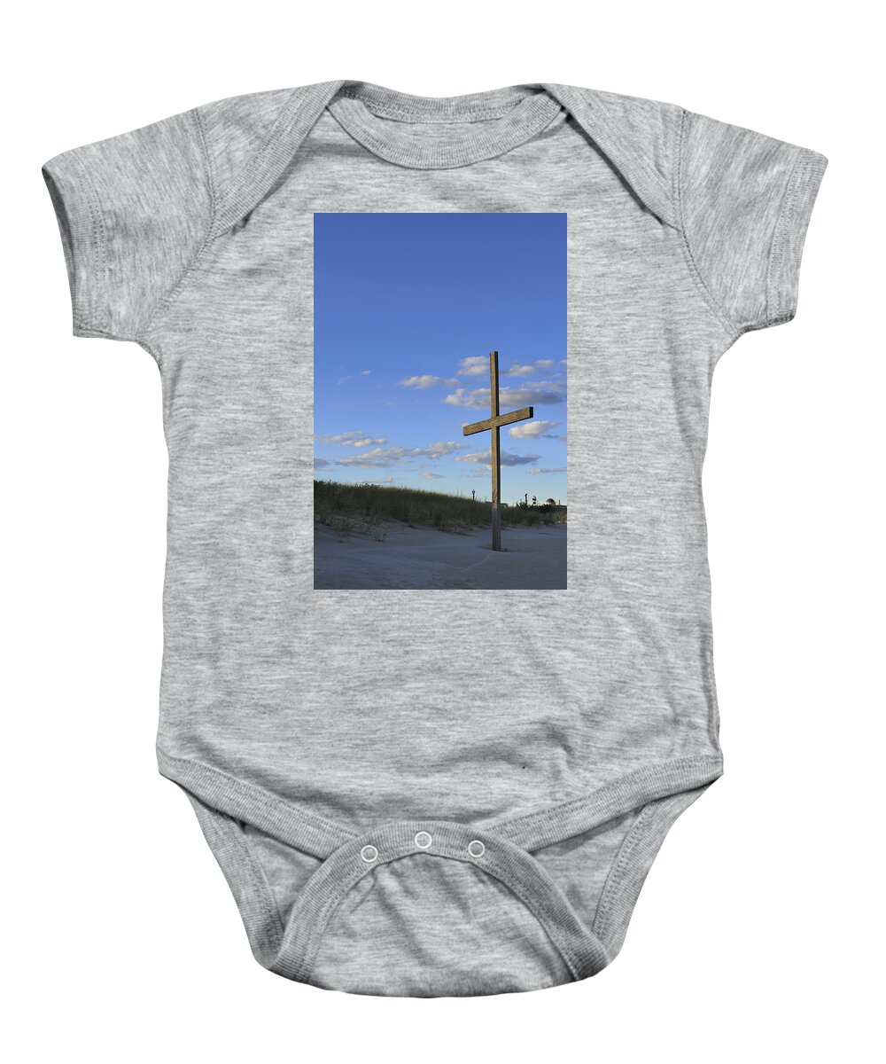 Ocean Grove Baby Onesie featuring the photograph Beach Cross by Terry DeLuco