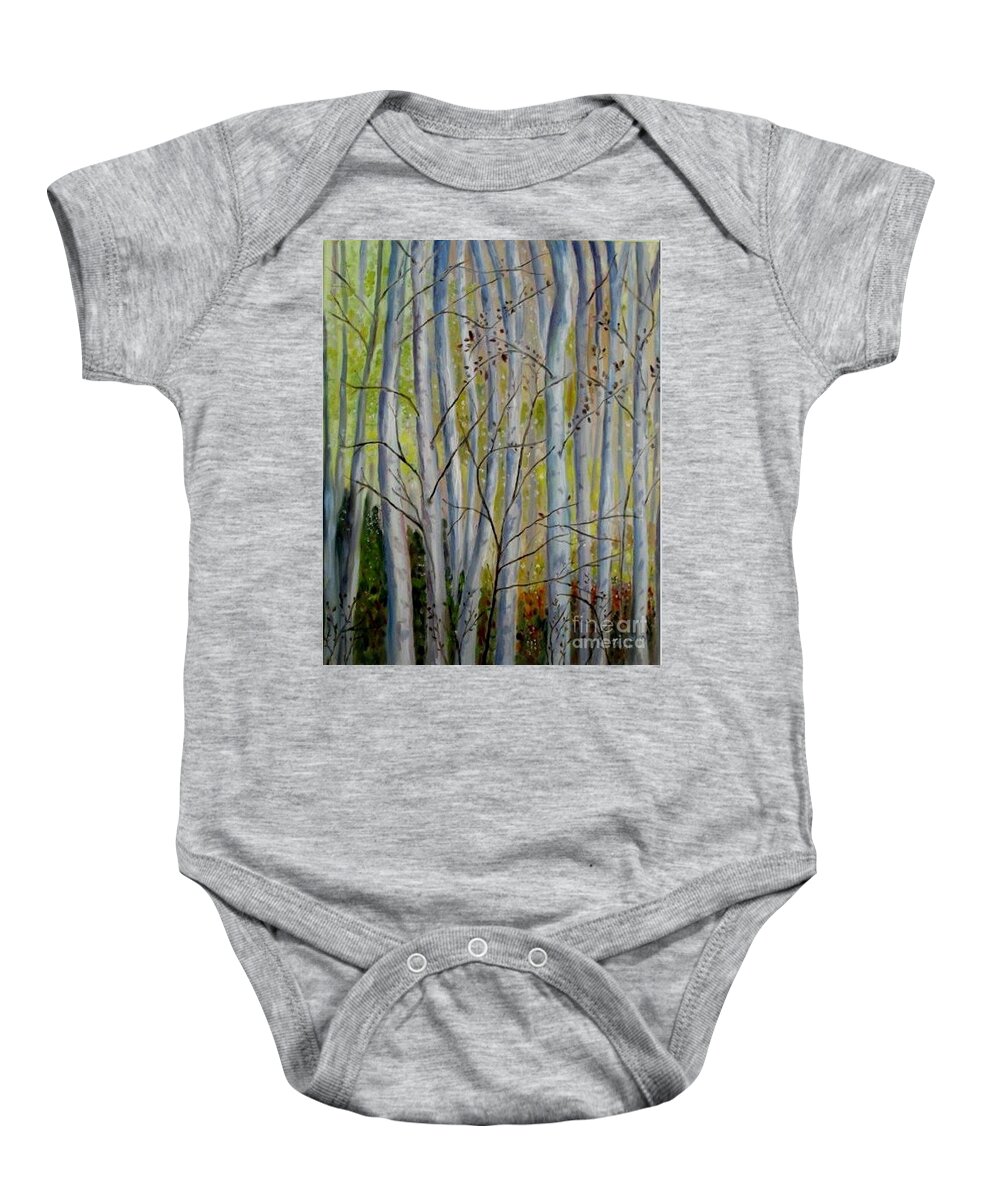 Birch Baby Onesie featuring the painting Birch Forest by Julie Brugh Riffey