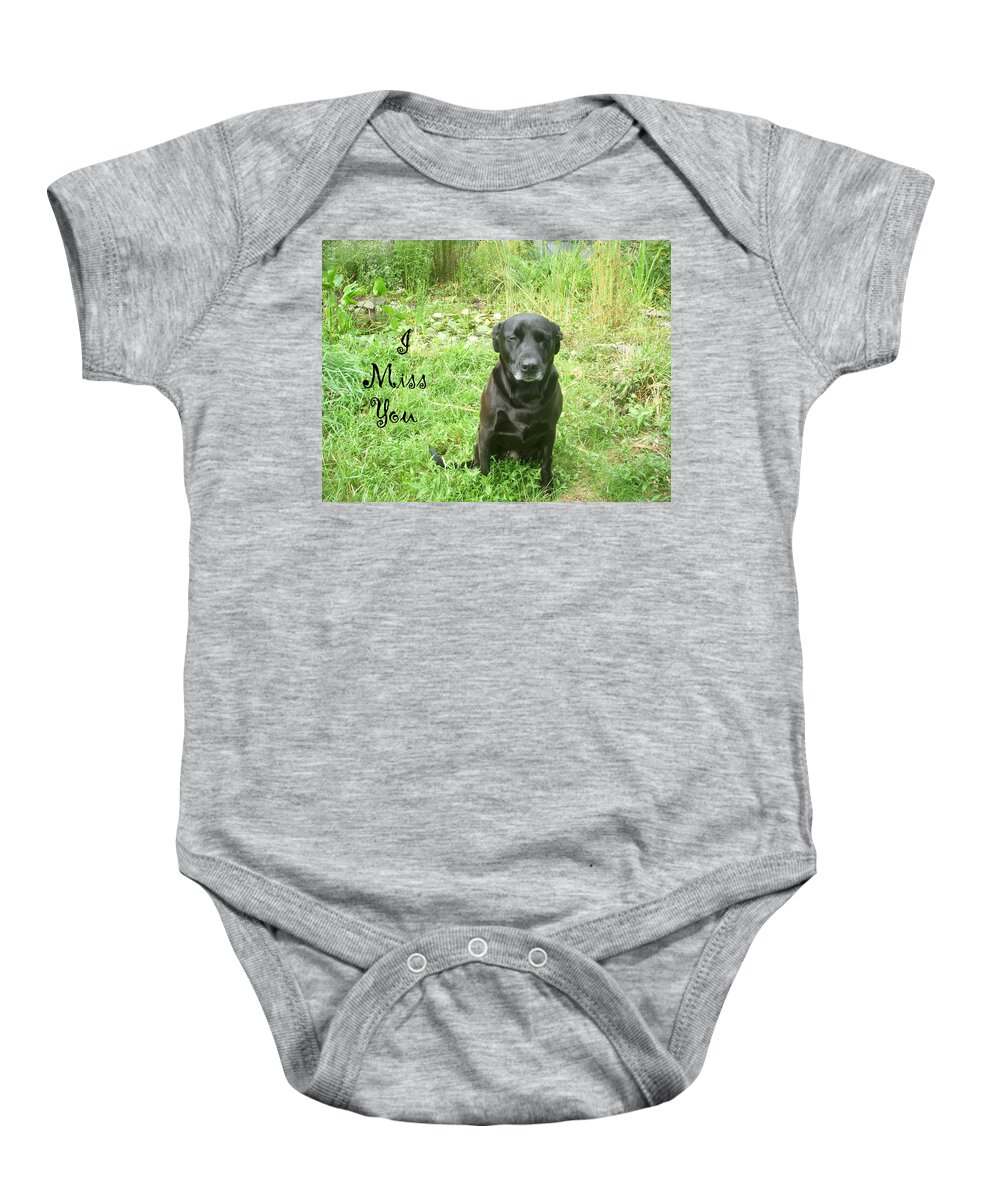 Dog Baby Onesie featuring the photograph Black lab Miss You by Aimee L Maher ALM GALLERY