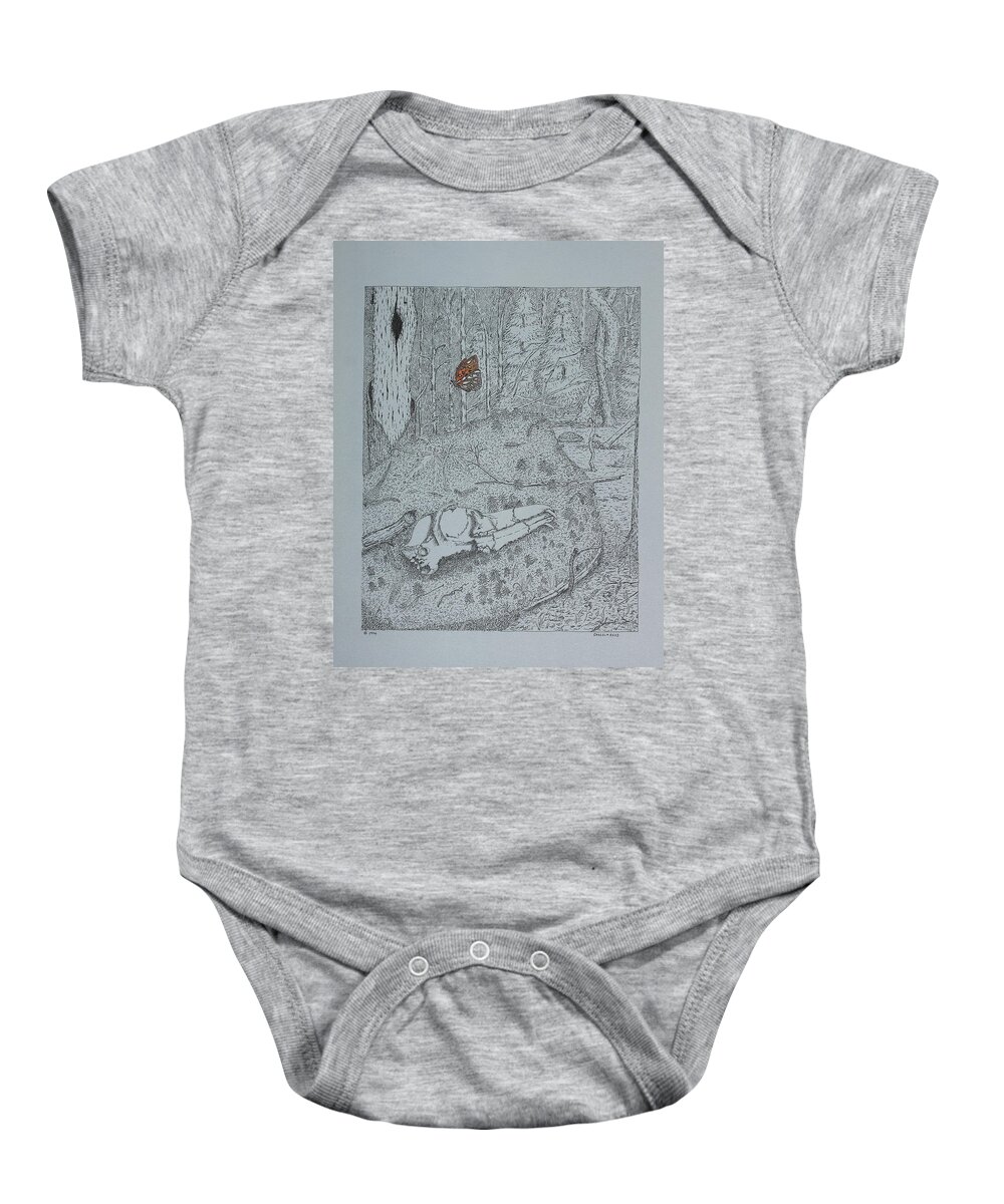 Nature Baby Onesie featuring the drawing Canine Skull And Butterfly by Daniel Reed