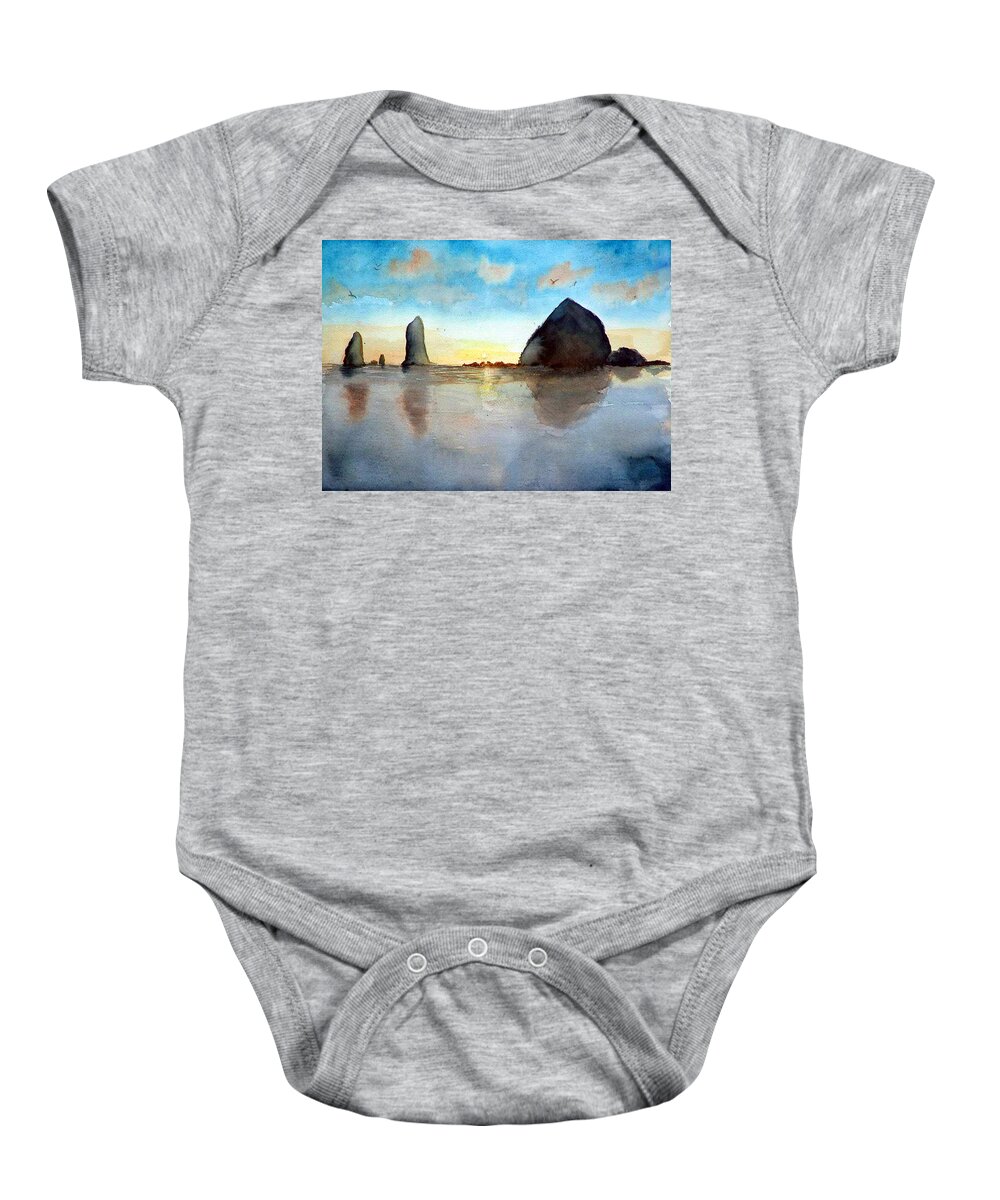 Watercolor Baby Onesie featuring the painting Cannon Beach Sunset by Chriss Pagani