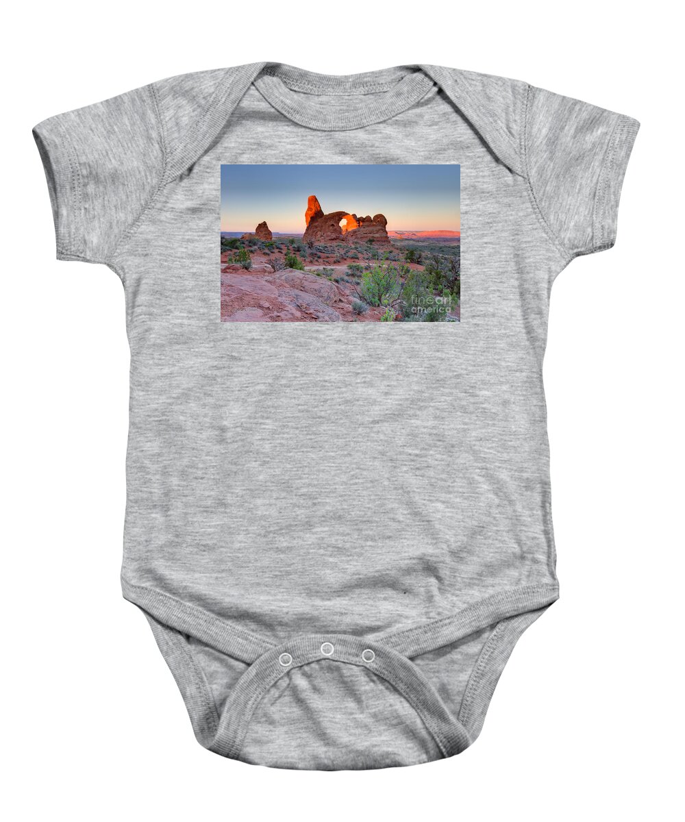 Arches National Park Baby Onesie featuring the photograph Capturing Sunlight by Sue Karski