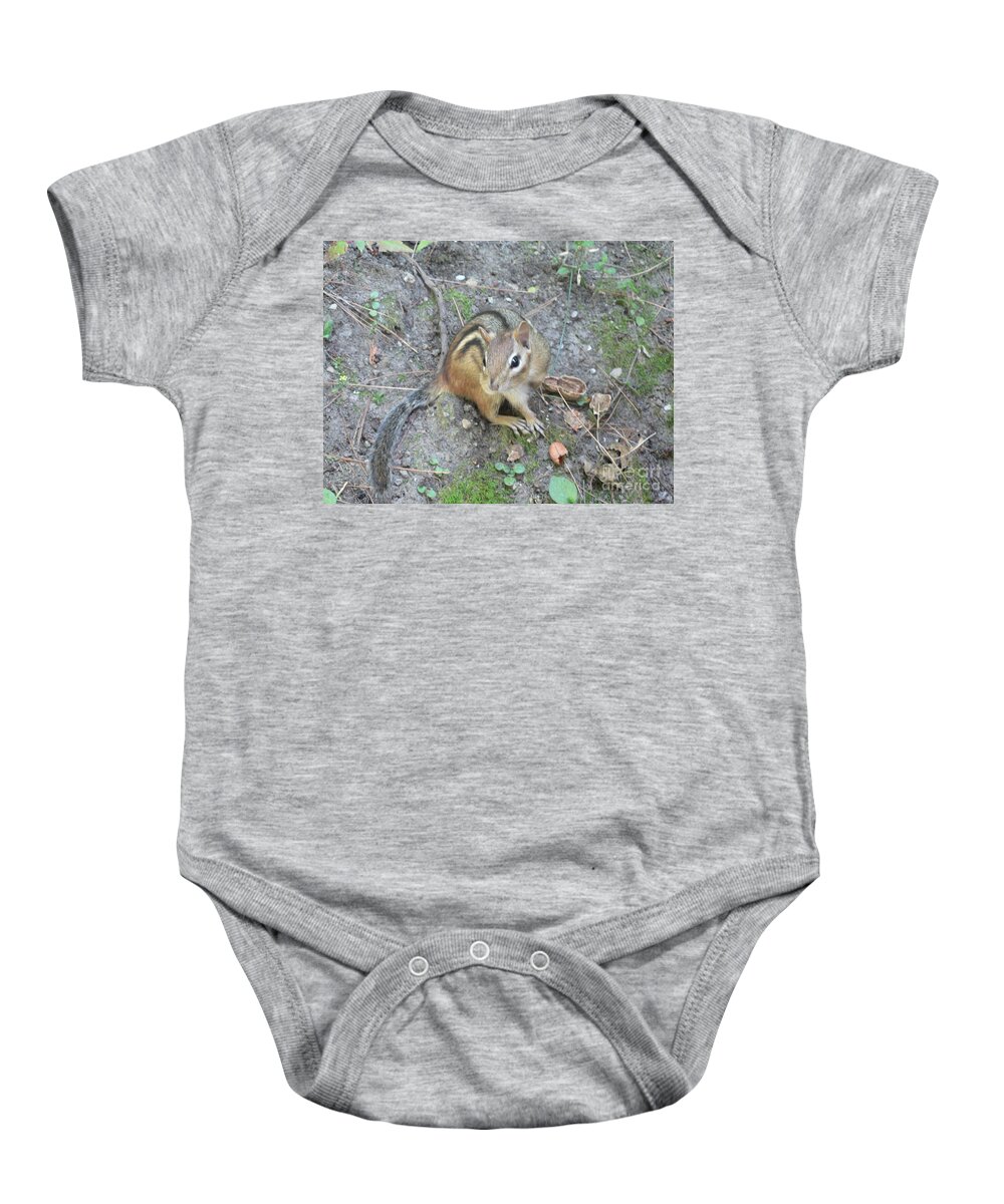 Chipmunk Baby Onesie featuring the photograph Chipmunk Feast by Laurel Best