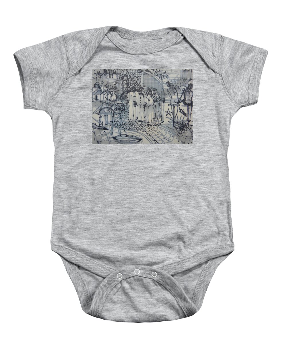 Toronto Baby Onesie featuring the drawing City Doodle by Marwan George Khoury