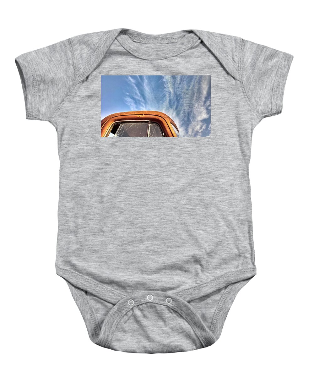 Old Baby Onesie featuring the photograph Clouds and Rust by Al Griffin