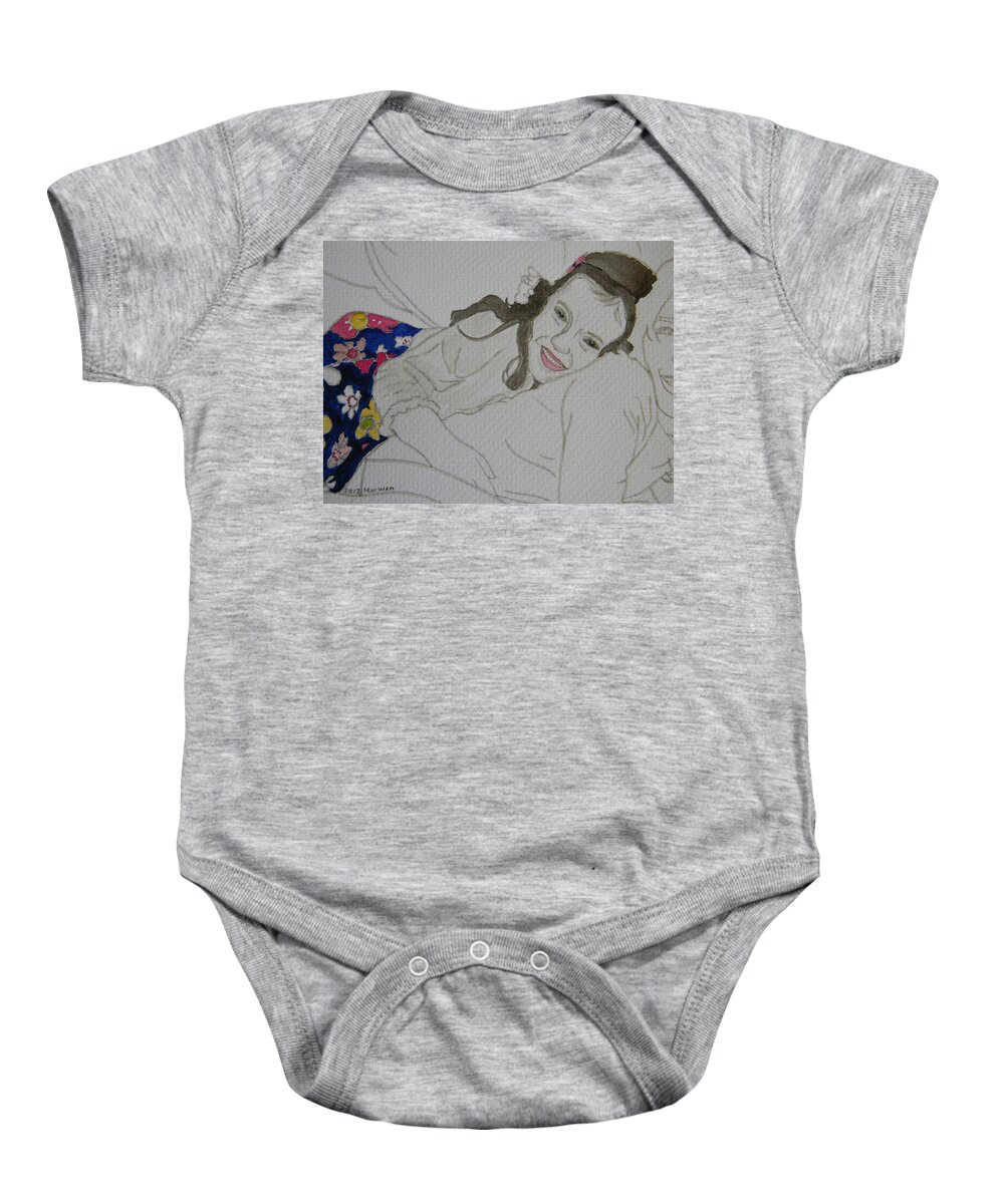 Girls Baby Onesie featuring the painting Cousins Portrait 3 of 3 by Marwan George Khoury