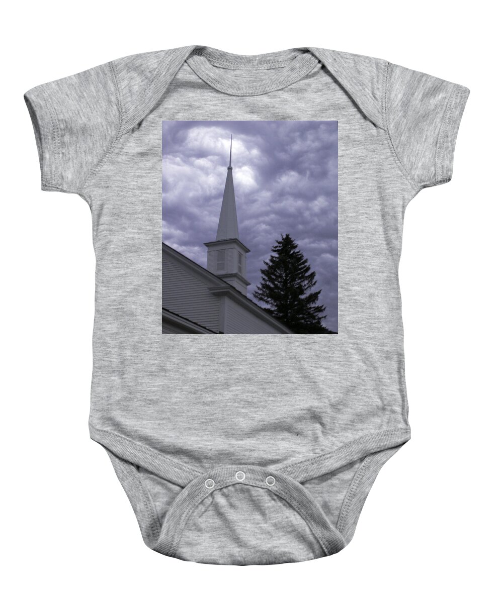 Brownsville Vermont Baby Onesie featuring the photograph Forboding Clouds by Nancy Griswold