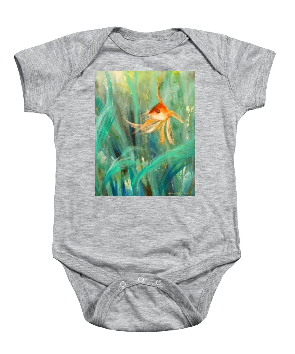 Fish Baby Onesie featuring the painting Gold Fish by Gina De Gorna